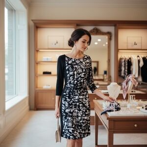 Calvin Klein Brushstroke Sheath Mini Dress w/Side Ruching Size Medium